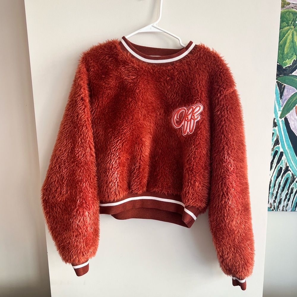 OFF WHITE Fuzzy Oversized Crewneck Sweater